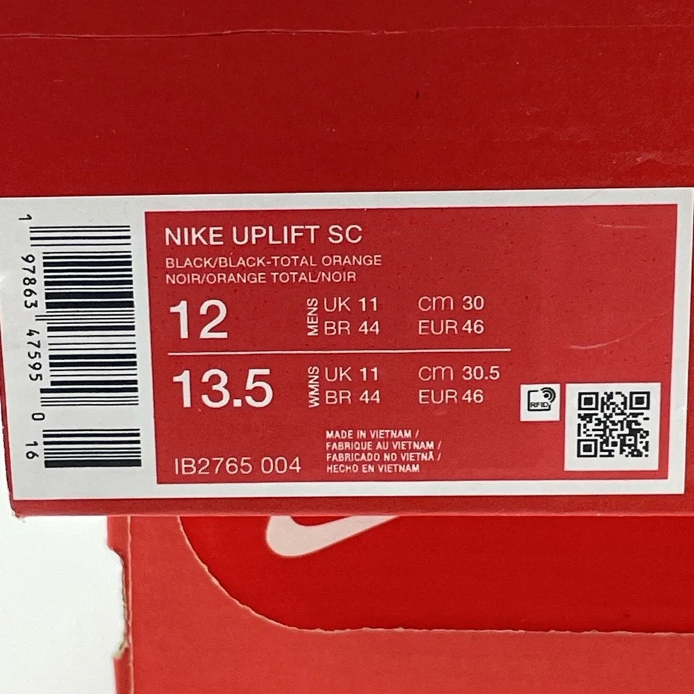 Nike Uplift SC Running Shoes Men's Size 12 Black Total Orange IB2765-004 New